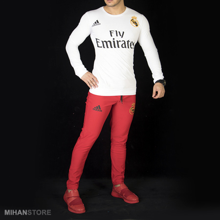 تی شرت سفید  شلوار قرمز رئال مادرید مردانه فری سایز